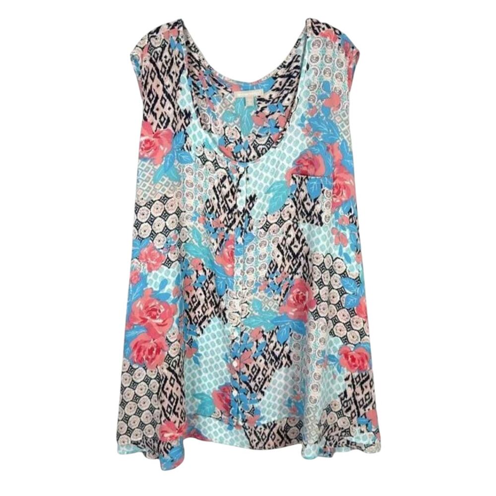 Women Within Size 3X Floral Flowy Boho Patchwork Beachy Resort Tank Top